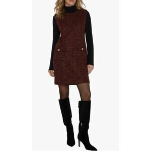 Liverpool Sweater Dress‎ Size Large Sleeveless Tweed Pockets Gold Buttons Career